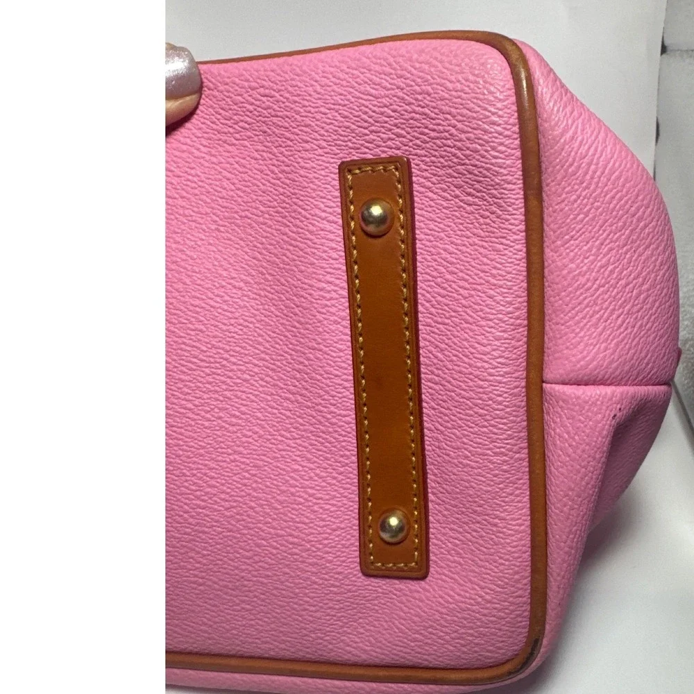 Dooney & Bourke Pink Pebble Grain Leather Satchel Bag Brown Trim Dome Handbag